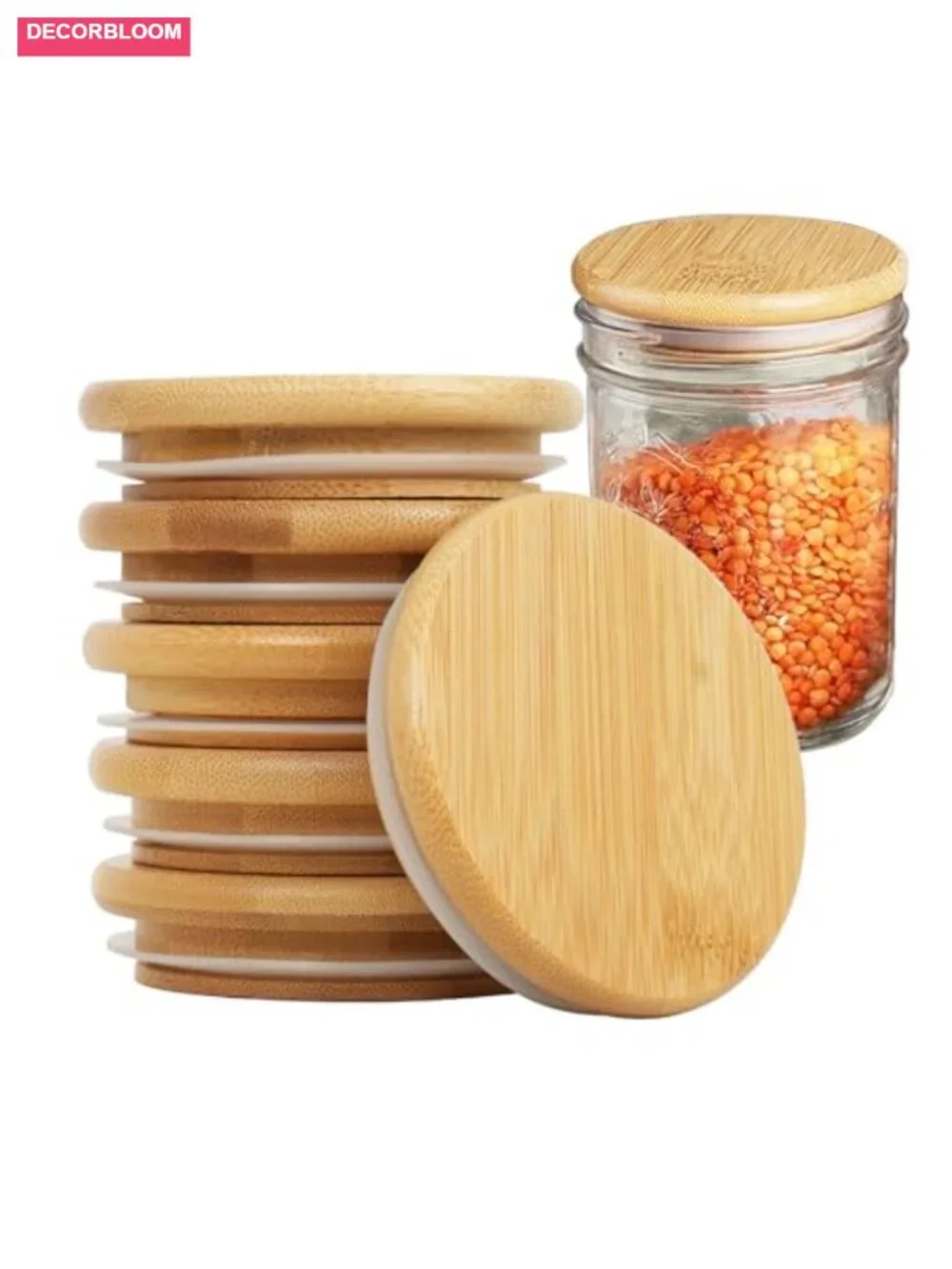 6 Bamboo Mason Jar Lids 86mm Wide Mouth Silicone Seal Airtight Canning Lid Set